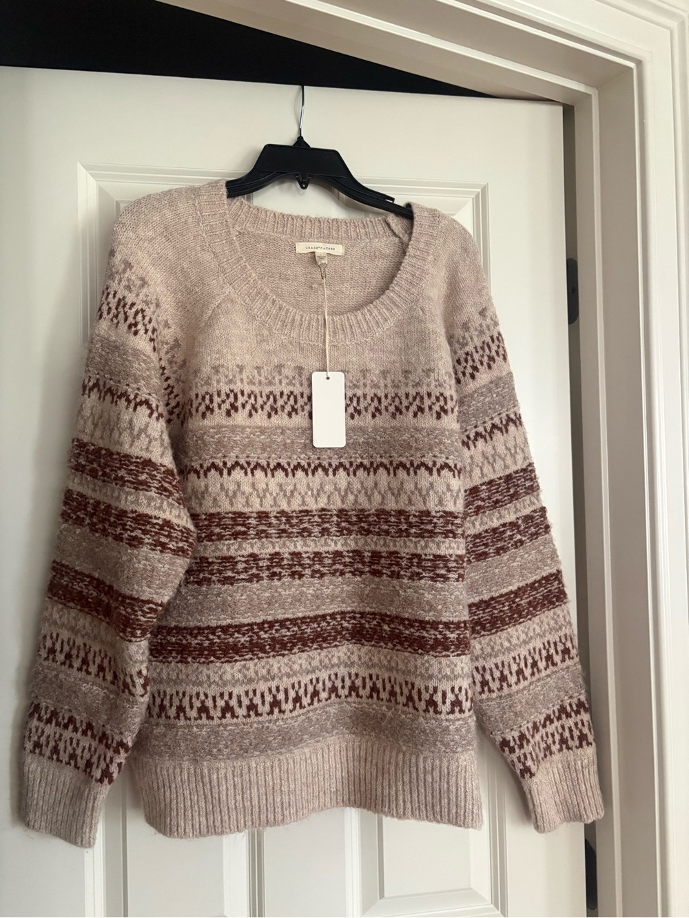 Cozy Striped Crewneck Sweater in Beige and Rust